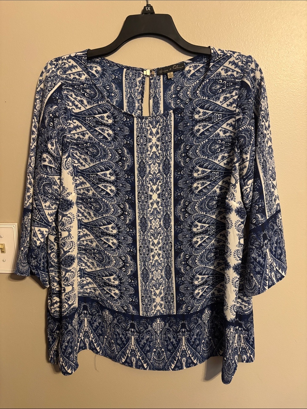 Rose & Olive Blue and White Paisley Print Blouse